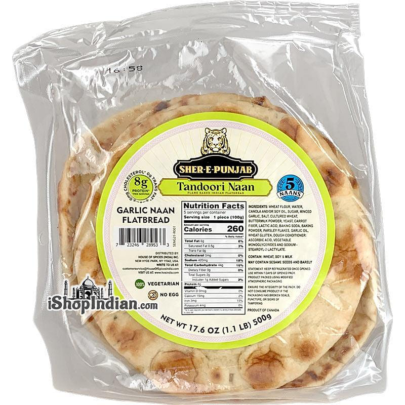Sher-E-Punjab Tandoori Naan - Garlic Flavor, 5 pieces 5 อัน