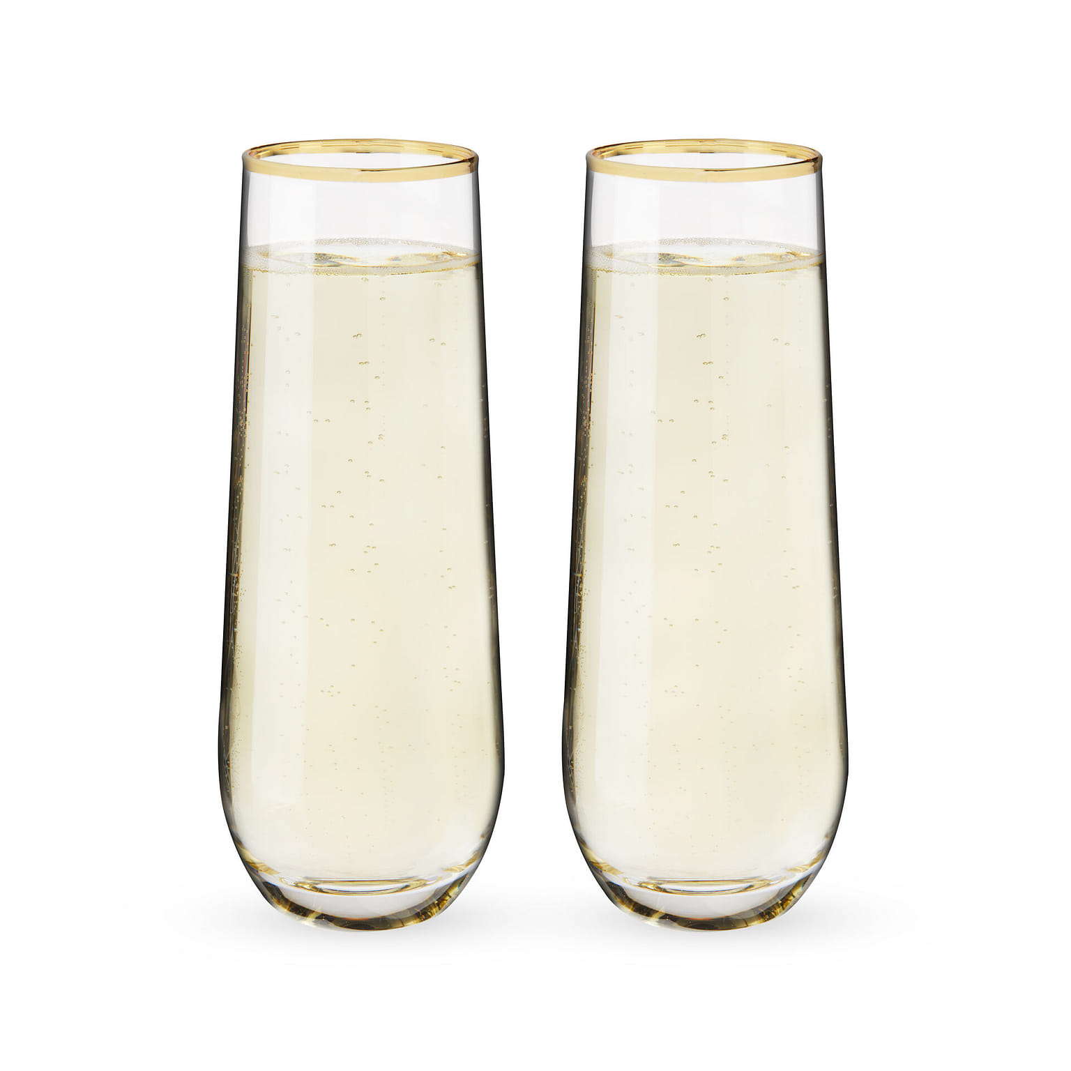Twine Gilded Champagne Flutes, Gold Rimmed Clear Wine Glass Set, Stemless Wine Glasses, Set of 2, 10 Ounces 10 ออนซ์