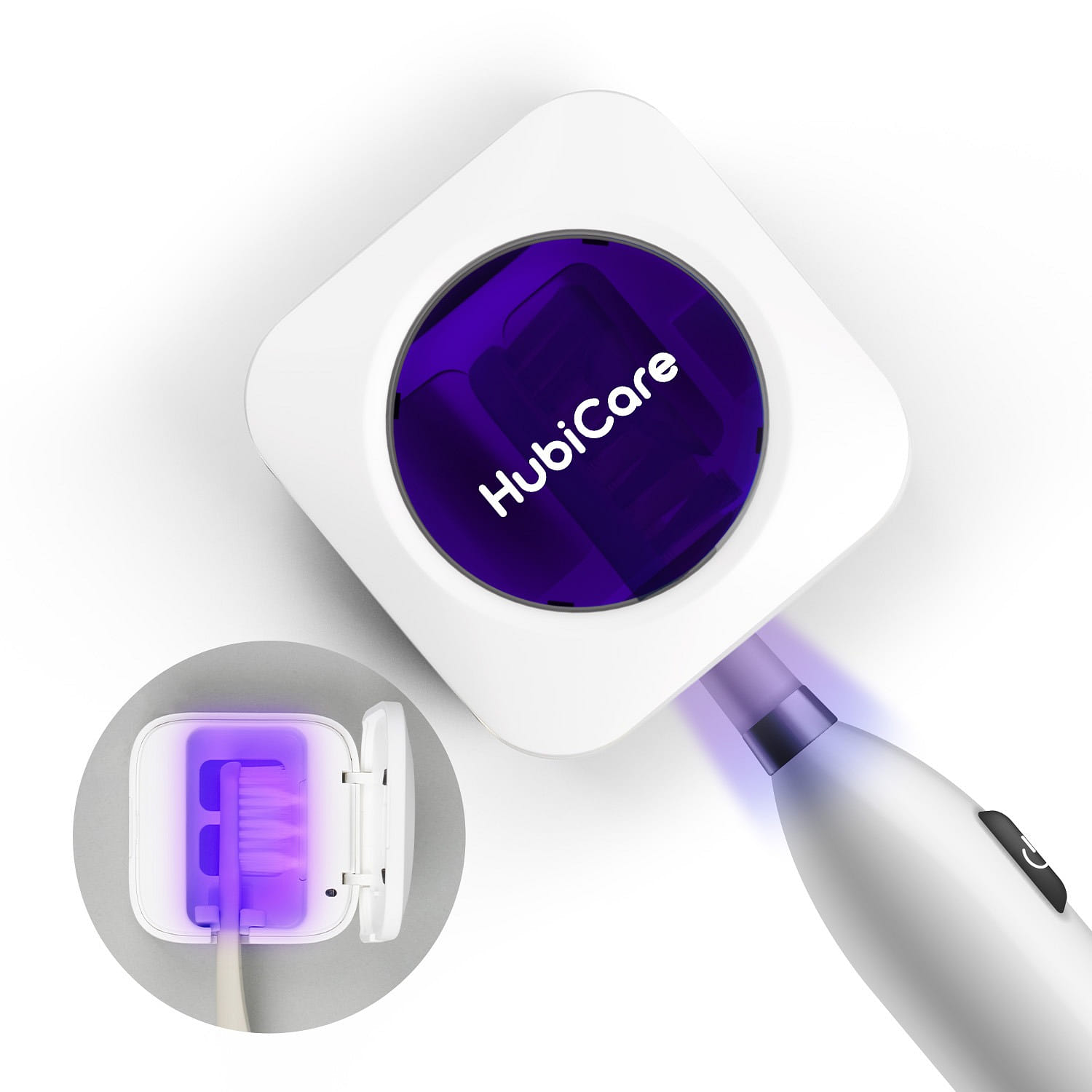 HubiCare UV-C Portable Toothbrush Cleaner, Disinfector, Cover, Holder (White) 1 개입