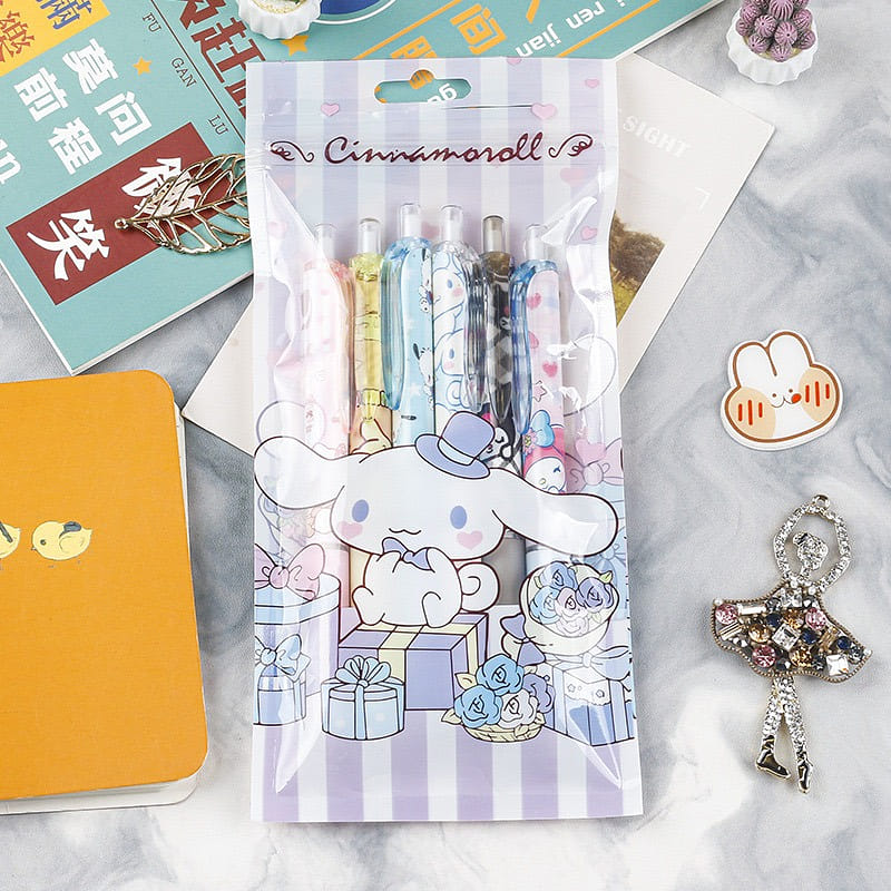 Kawaii Cartoon Push Gel 0.5mm Pen- Sanrio 6 Count 1 box