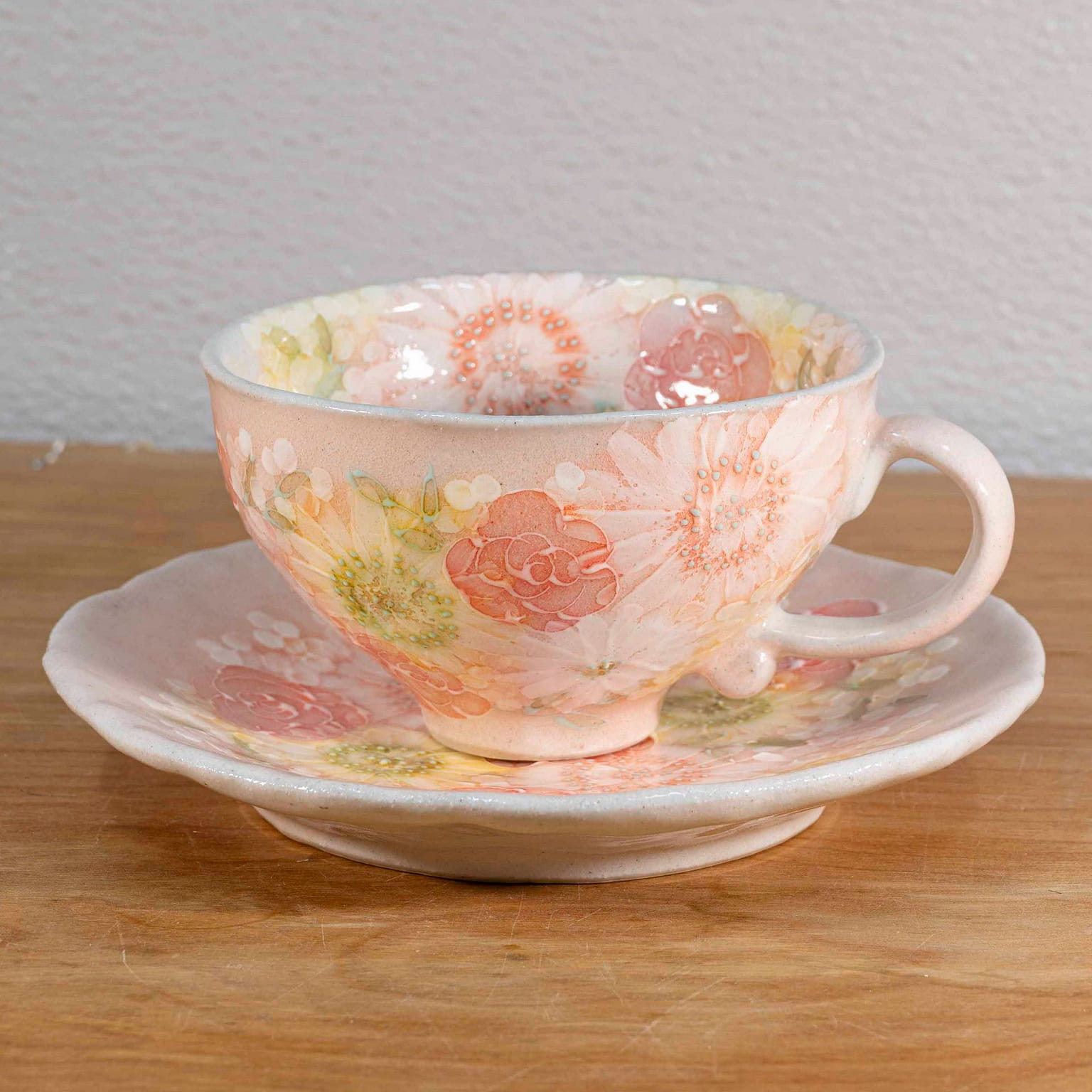 Yuzuriha Coffee Cup set Pink/Red Flower (Gift Box) 1 count