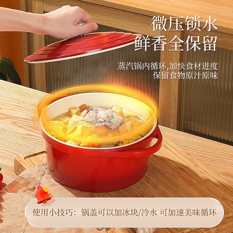 [24cm red] Enamel pot soup pot, non stick pot, induction cooker, double ear stew 1 each