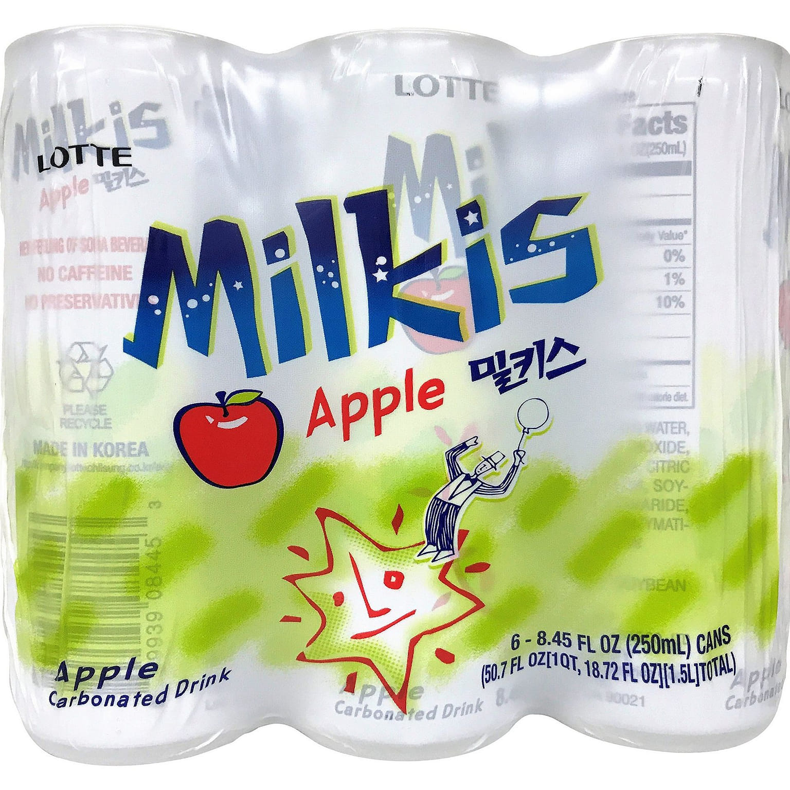 Lotte Milkis Apple Flavored Carbonated Drink 250ml 6pk 1 ส่วน