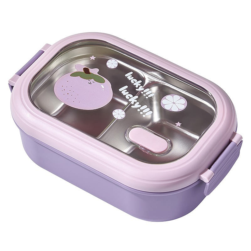 Small fresh stainless steel lunch box fruit printing student lunch box grape pur 1 ส่วน