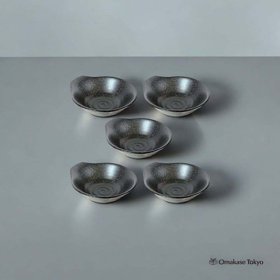 Yamaki Pottery Tonsui Minoyaki Plates Black 5 Sets 850 그램