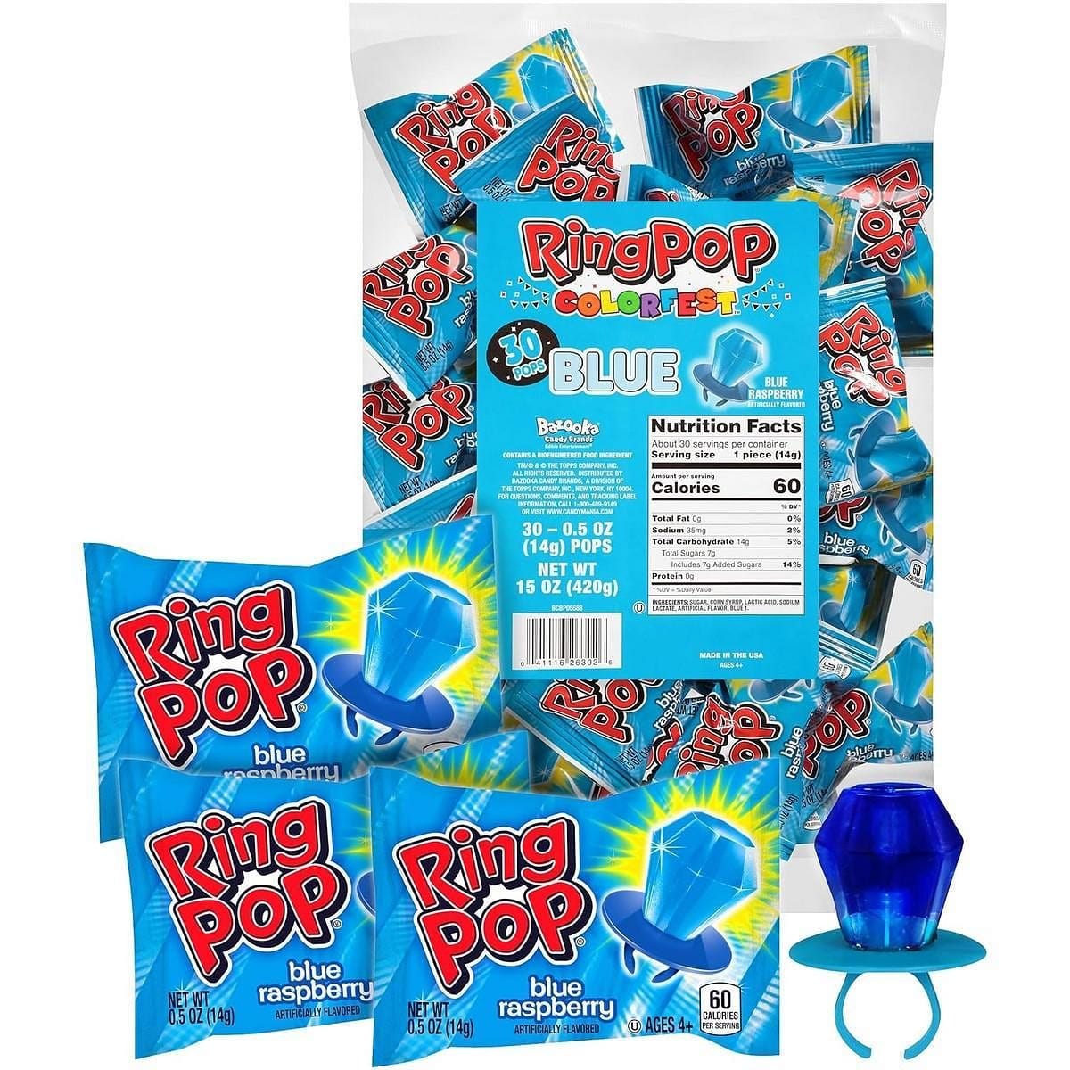 Ring Pop Blue Raspberry Lollipop 30ct 1 each