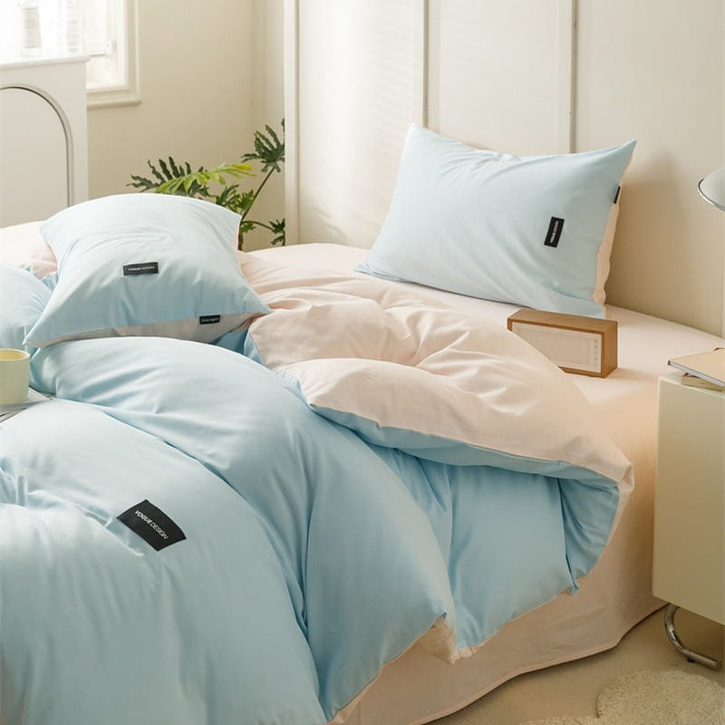 Bedding Set Flat Sheetx1 Duvet Coverx1 Pillow Casex2 Blue+Pink 1 個