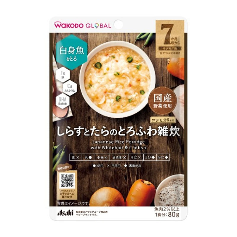 Wakodo Whitebait and cod soft and fluffy porridge 80 그램