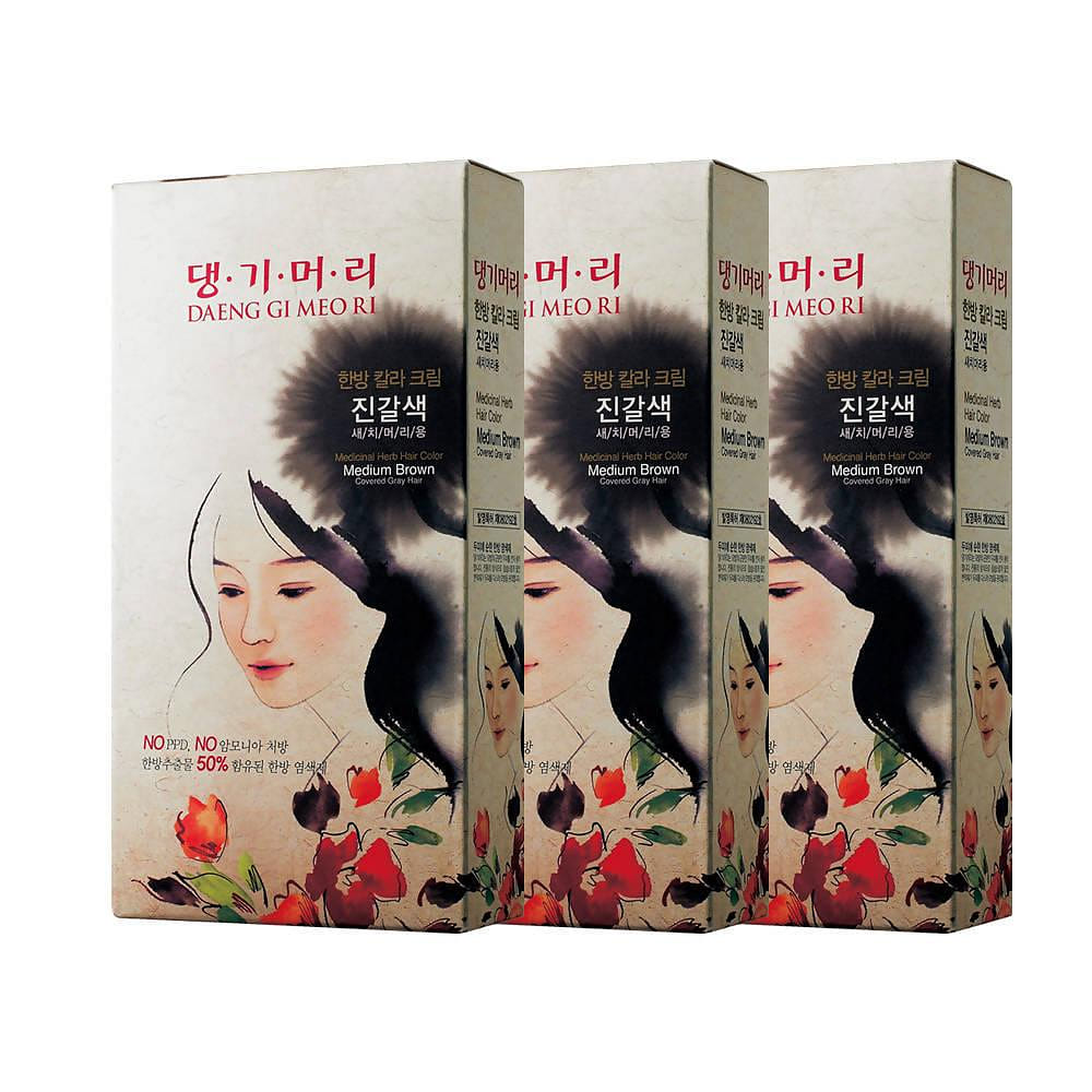 댕기머리 한방 크림 헤어칼라 염색약 - 진갈색 3 개