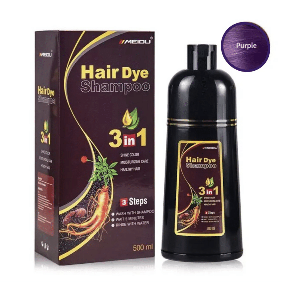 Meidu 3-in-1 Hair Dye Shampoo Purple Color 500ml 500 밀리리터