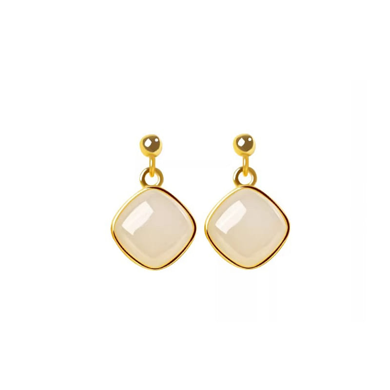 Hotan Jade Ear Studs Earrings Plain Snow 16 * 10mm 1 box