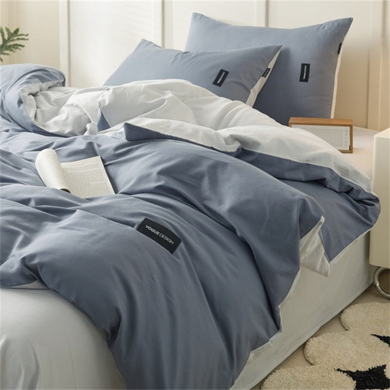 Bedding Set Flat Sheetx1 Duvet Coverx1 Pillow Casex2 Blue+Grey 1 개