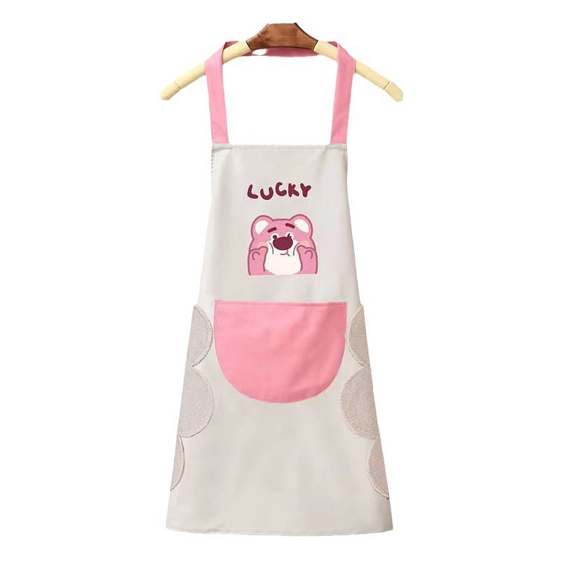 Strawberry Bear Wipeable Apron Kitchen Waterproof Oil Resistant Waist Beige 1 개