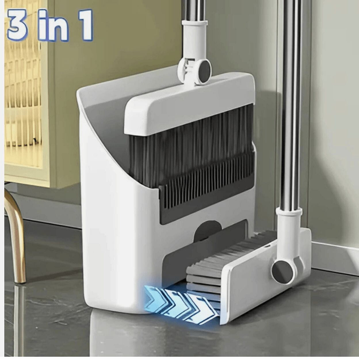 3in 1 Broom and Dustpan Set Floor Brush Long-handl 1 pack