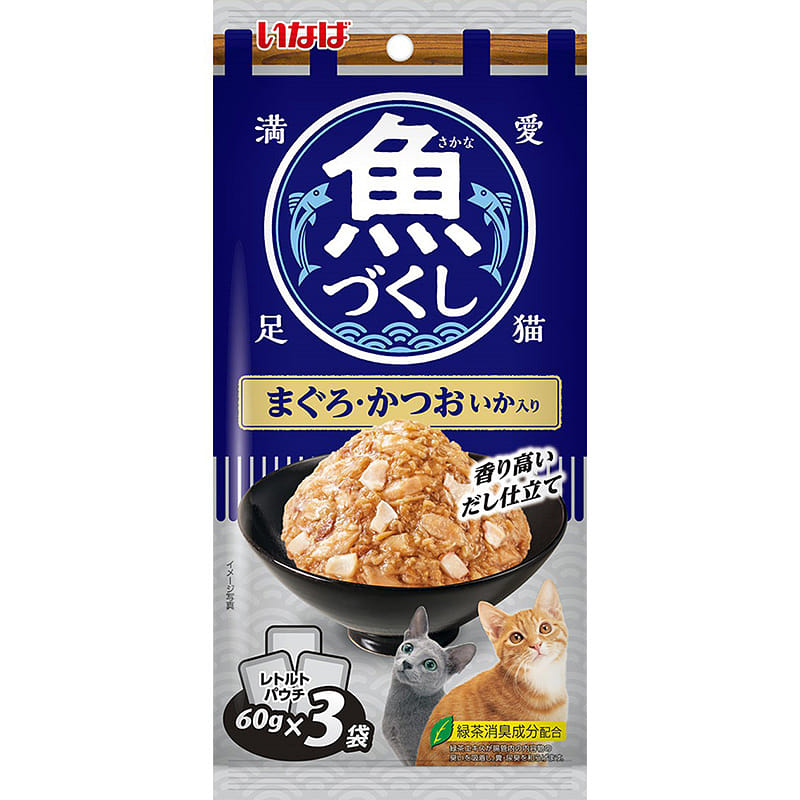 伊納寶 貓咪溼糧 金槍魚、鰹魚和魷魚 60g×3包 1 份