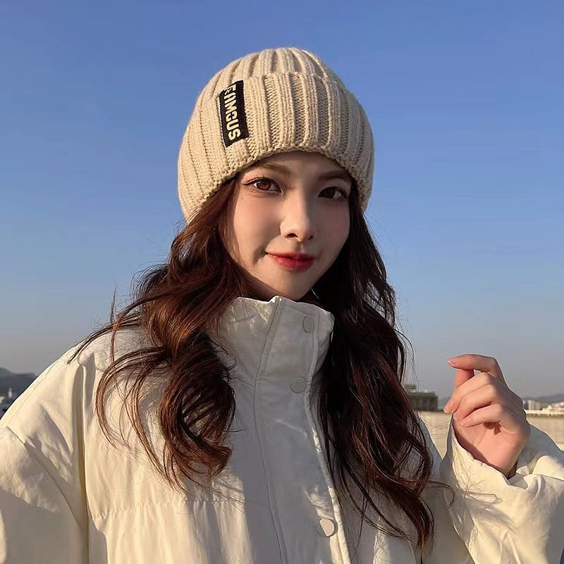 Winter Korean Style Versatile Fashion Large Elasticity Knitted Hat, Warm-White 1 개