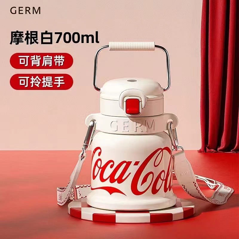 【GERM】可口可樂聯名新款創意鈴鐺杯型白色700ml保溫杯嬰幼兒可用水杯不鏽鋼水壺 59.99 瓶