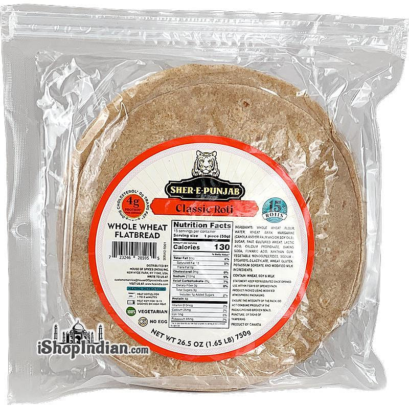 Sher-E-Punjab Classic Roti - Whole Wheat Flatbread, 15 pcs 15 개입
