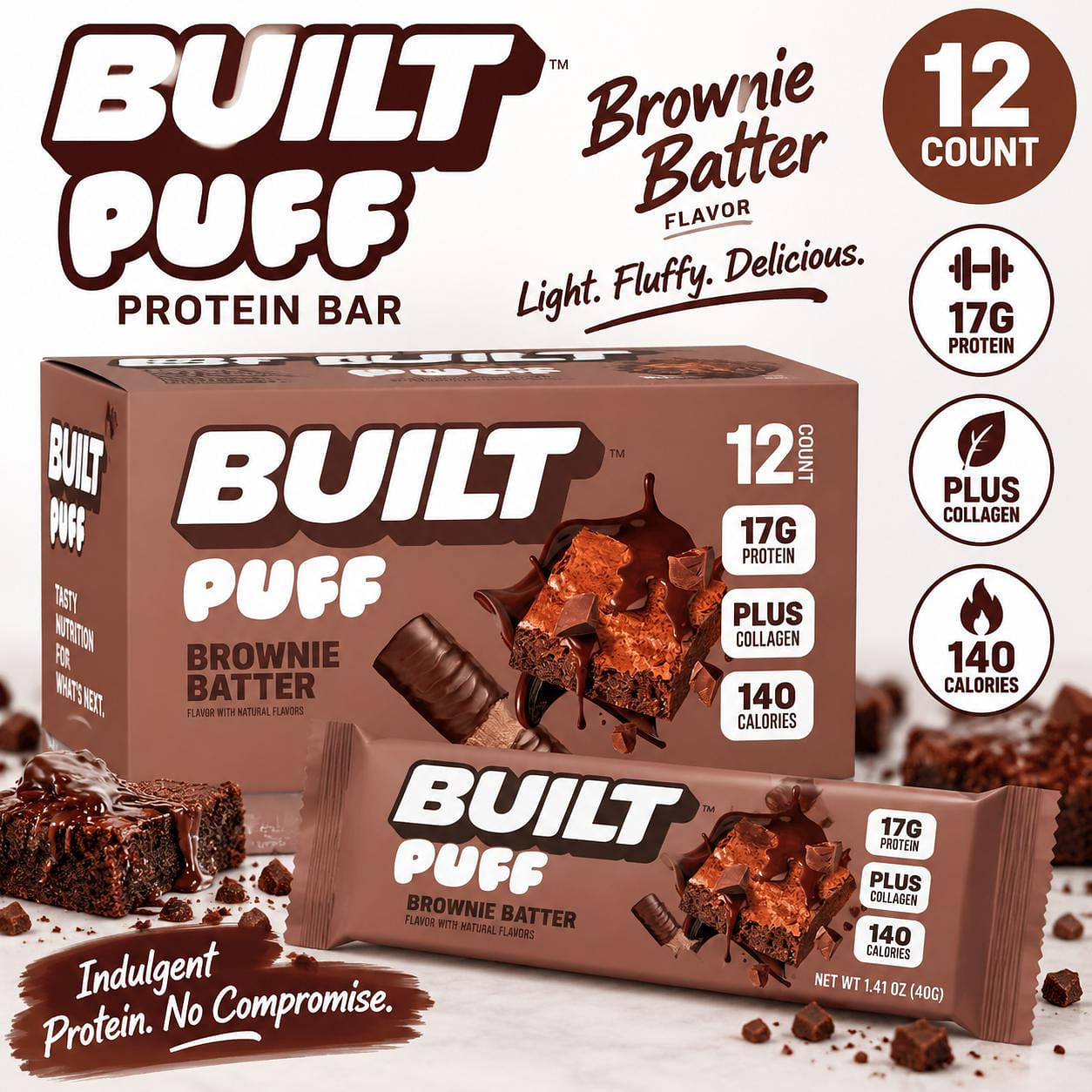 BUILT Puff Protein Bar Brownie Batter 12ct 1 each