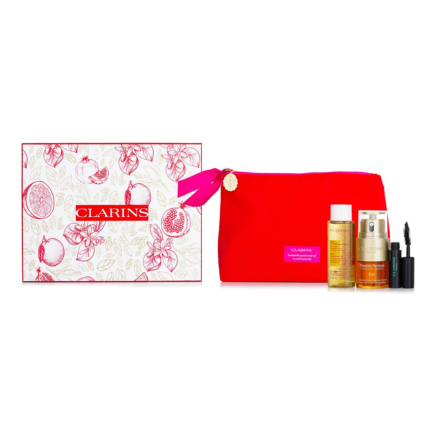 Clarins Double Serum Eye Collection: Double Serum Eye 20ml + Total Cleansing Oil 50ml + Supra Lift & Curl Mascara 3ml + Bag 3 ขวด