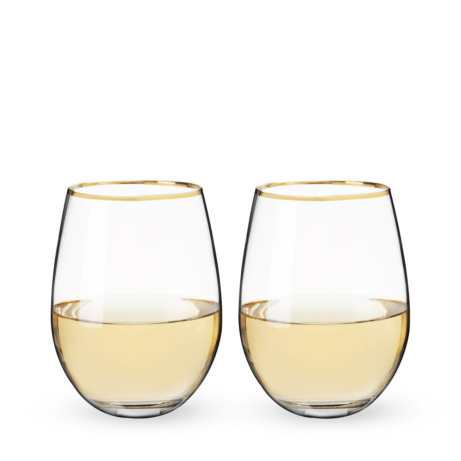 Twine Gilded Wine Glasses, Gold Rimmed Clear Wine Glass Set, Stemless Wine Glasses, Set of 2, 18 Ounces 18 盎司