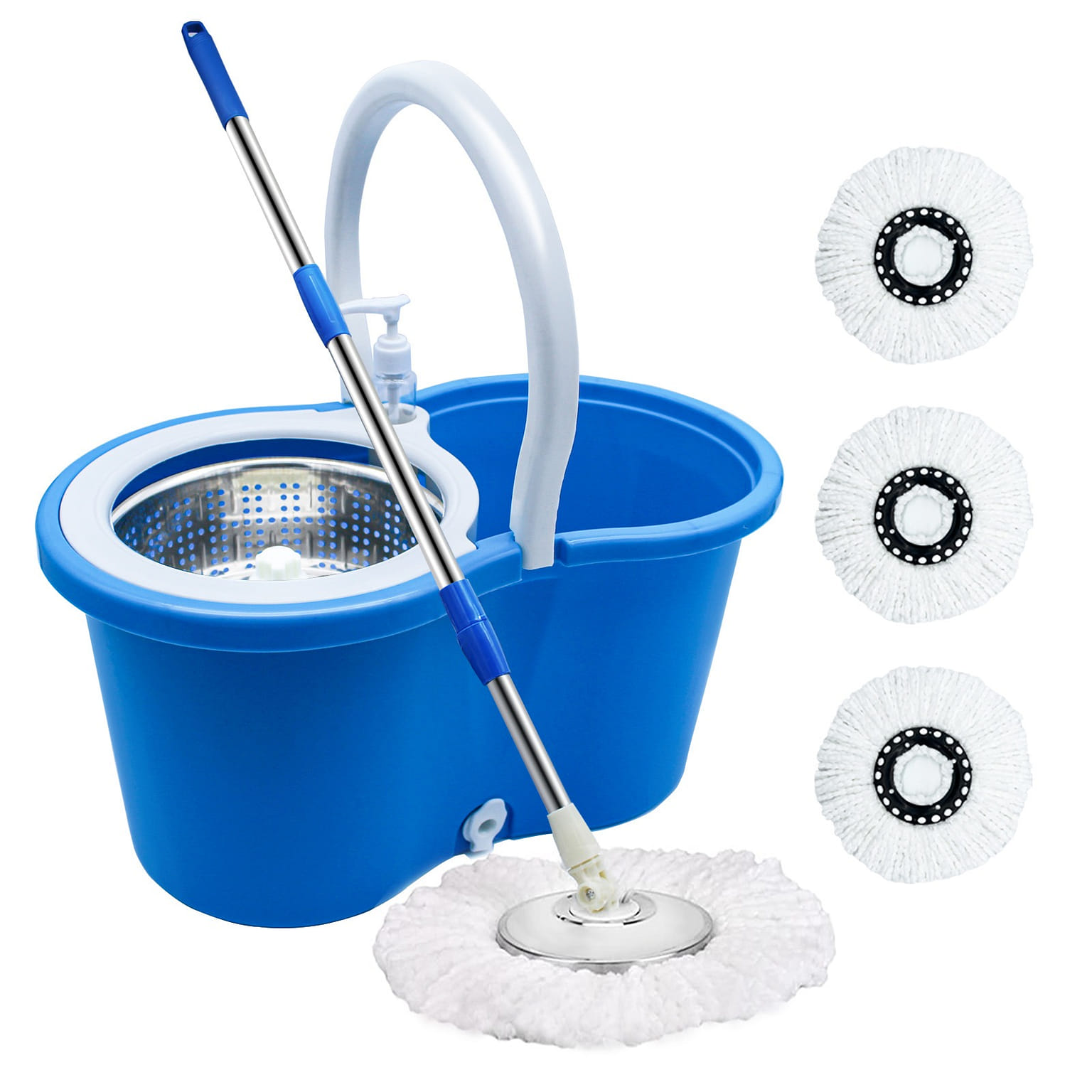 EasyWring 360 Head Easy Spin Dry Floor Mop Bucket 3x Mop Head Microfiber Blue 1 カウント