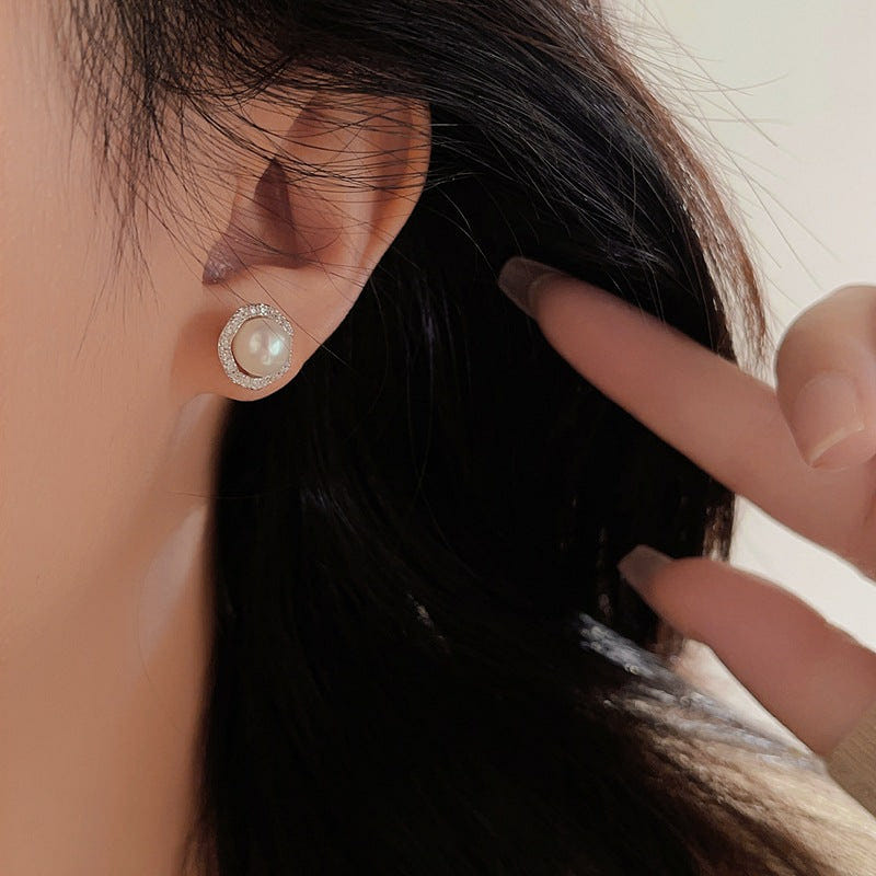 S925 Sterling Silver Classic Natural Pearl Stud Earrings 0 파운드