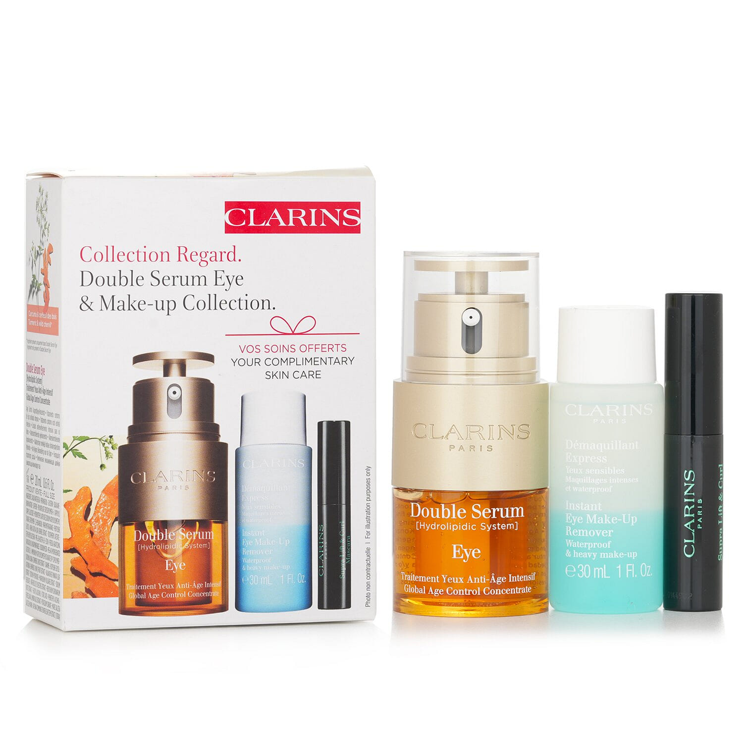 Clarins Clarins Double Serum Eye Set: Double Serum Eye 20ml + Instant Eye Make-up Remover 30ml + Supra Lift &amp; Curl Mascara 3ml 3pcs 3 개