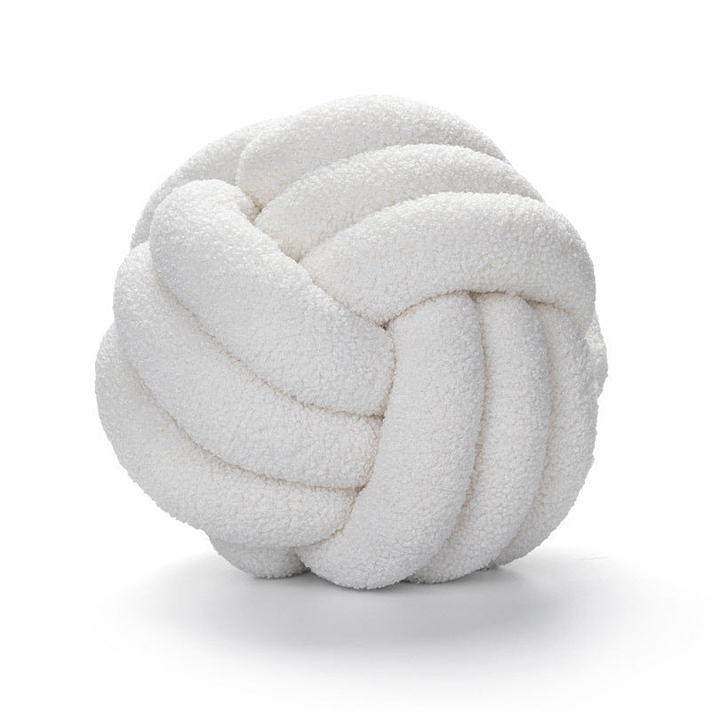 LULLABUY Knotted Ball Lamb Fleece Throw Pillows White 22cm 2000 กรัม