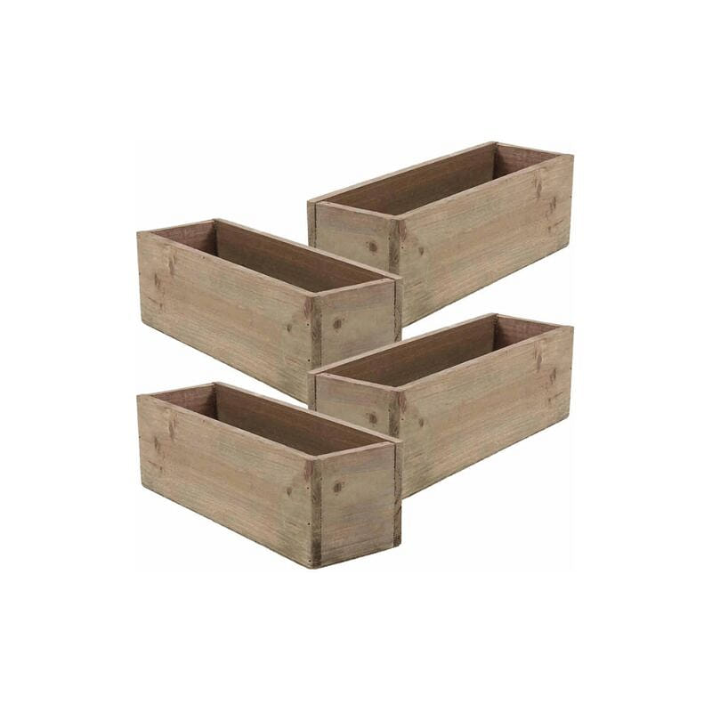직사각형 러스틱 반 우드 박스 (12 x 4인치) 4 count
