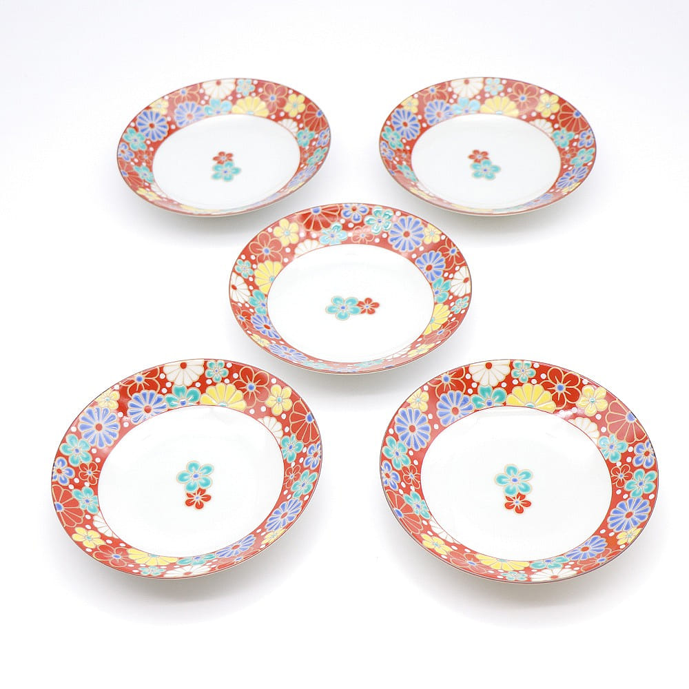 Kutani Ware Handmade Serving Plate 5set (Plum Chrysanth,6.10"x 6.10") Made in JP 5 ส่วน