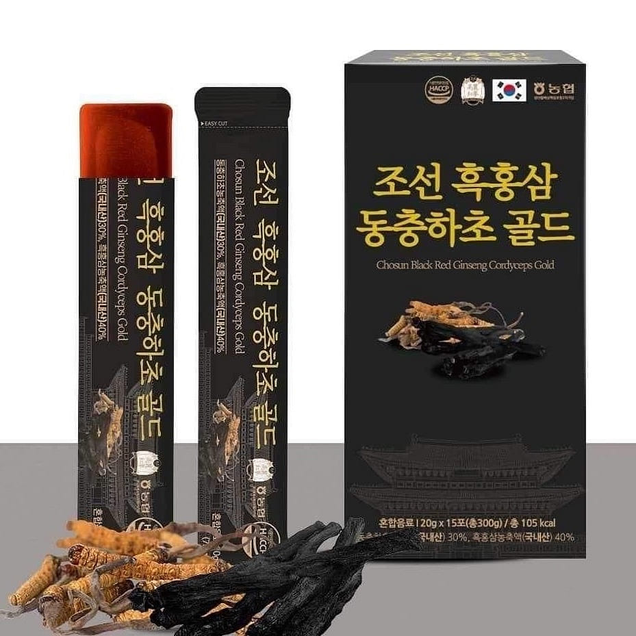 Korean Chosun Black Red Ginseng Cordyceps Gold Herbal Supplement (30 Sticks) 30 อัน