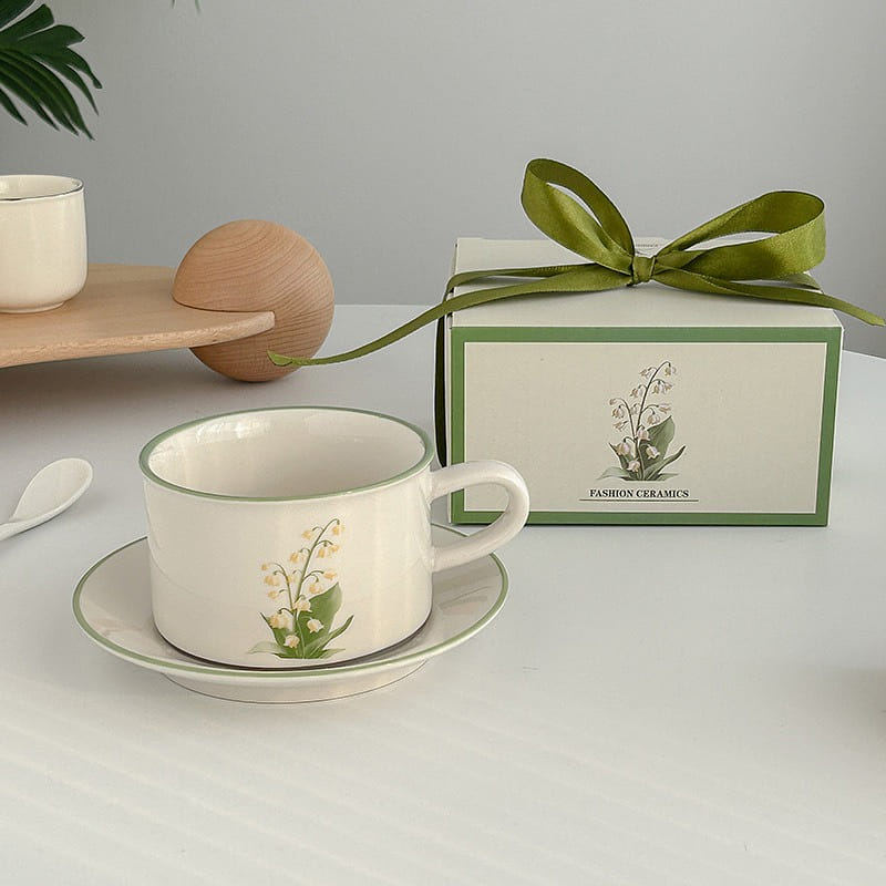 ins wind bell orchid coffee cup and saucer set afternoon tea cup 1 ส่วน
