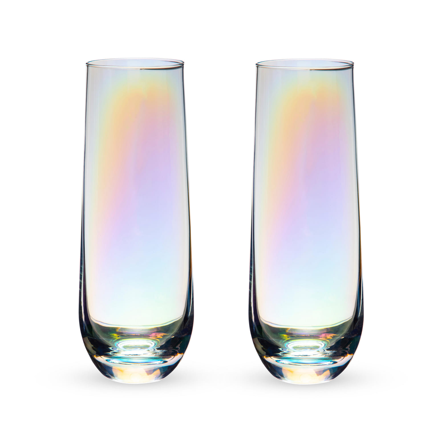 Twine Luster Stemless Champagne Glasses, Set of 2, 10 Oz. Rainbow Finish Champagne Flutes 10 オンス