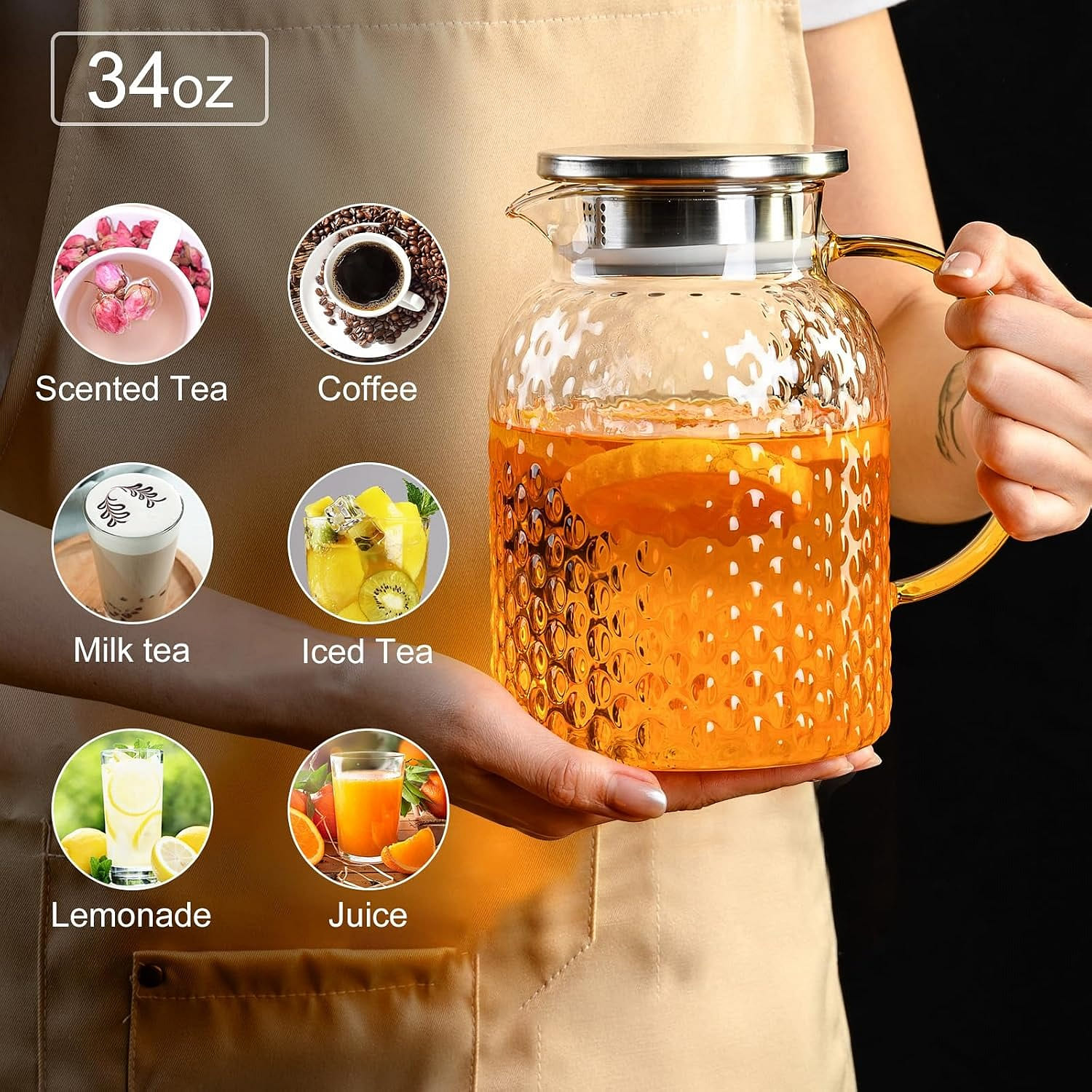 Glass water bottle with lid and nozzle (34 oz) 1000 밀리리터