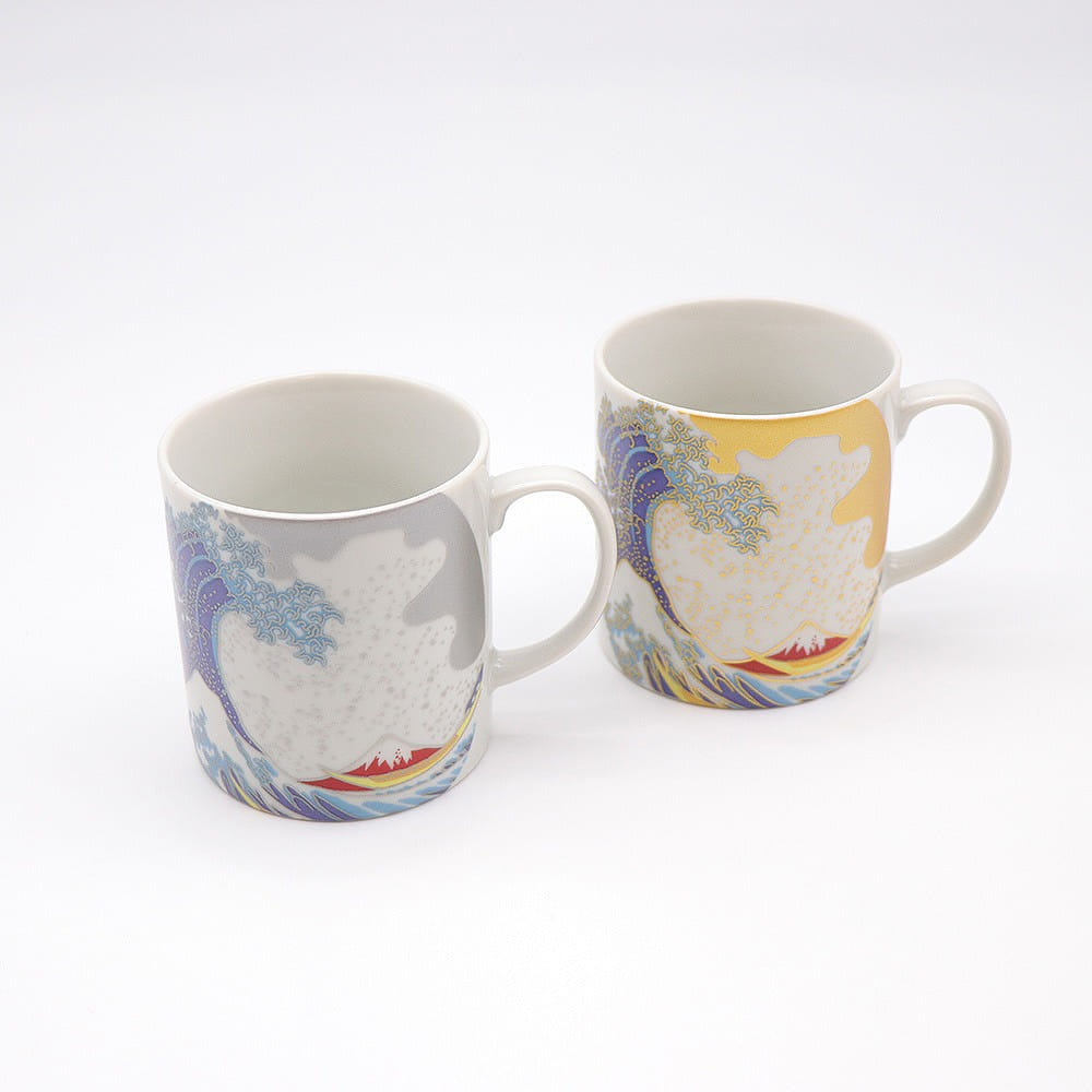 Kutani Ware Handmade Mug Cup 2set (Hokusai Wave, 2.95" x 3.15") Made in Japan 2 ส่วน