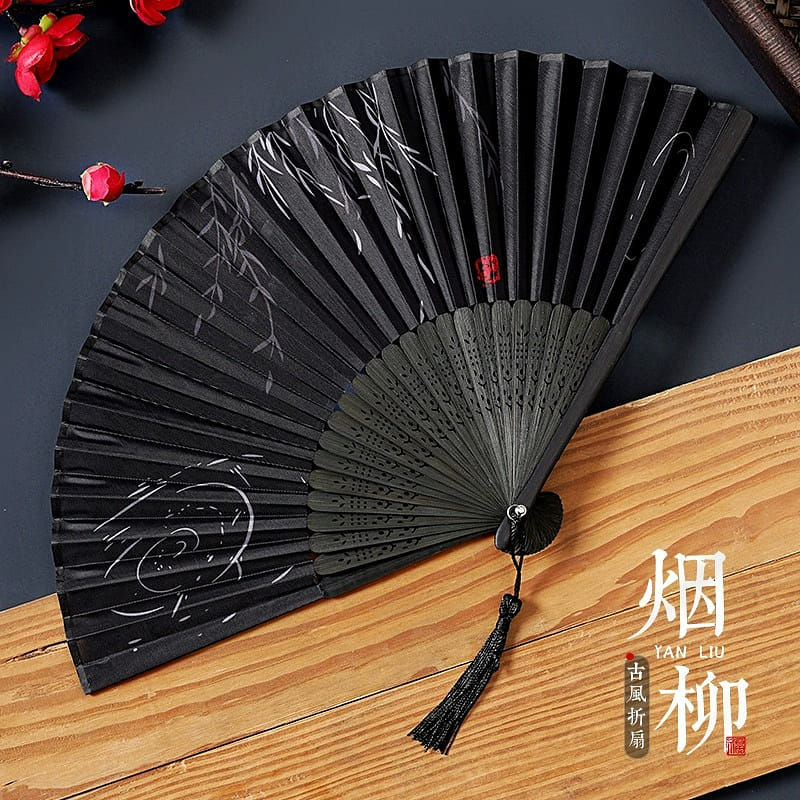Antique fan - Folding fan (Misty Willows) 1 cái