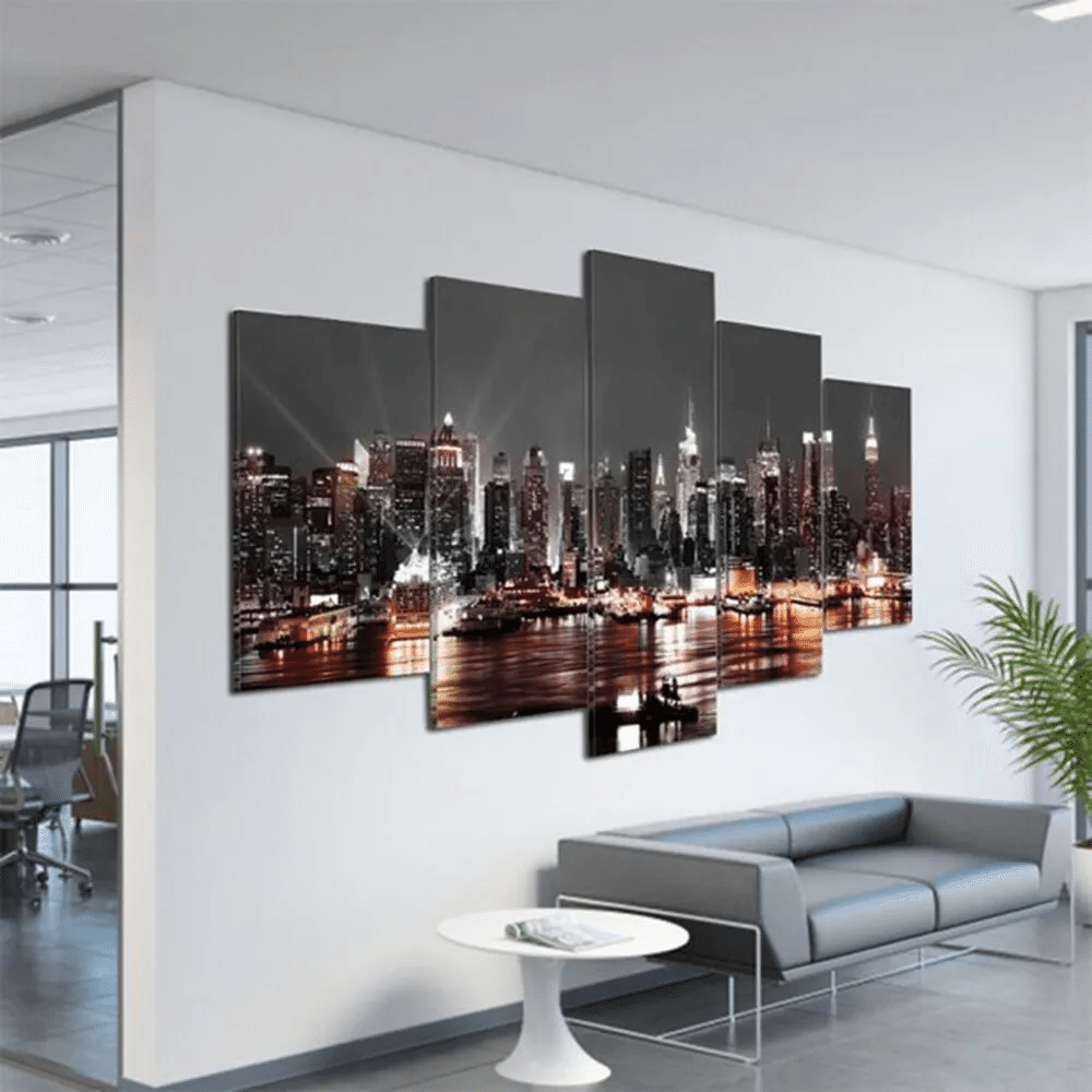 Canvas Wall Art Poster Print Modern City Night Painting Home Decor 5 Pieces 1 กล่อง