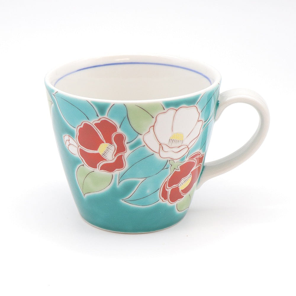 手工製作的九穀燒馬克杯（山茶花，3.74英寸 x 3.15英寸）日本製造 1 个