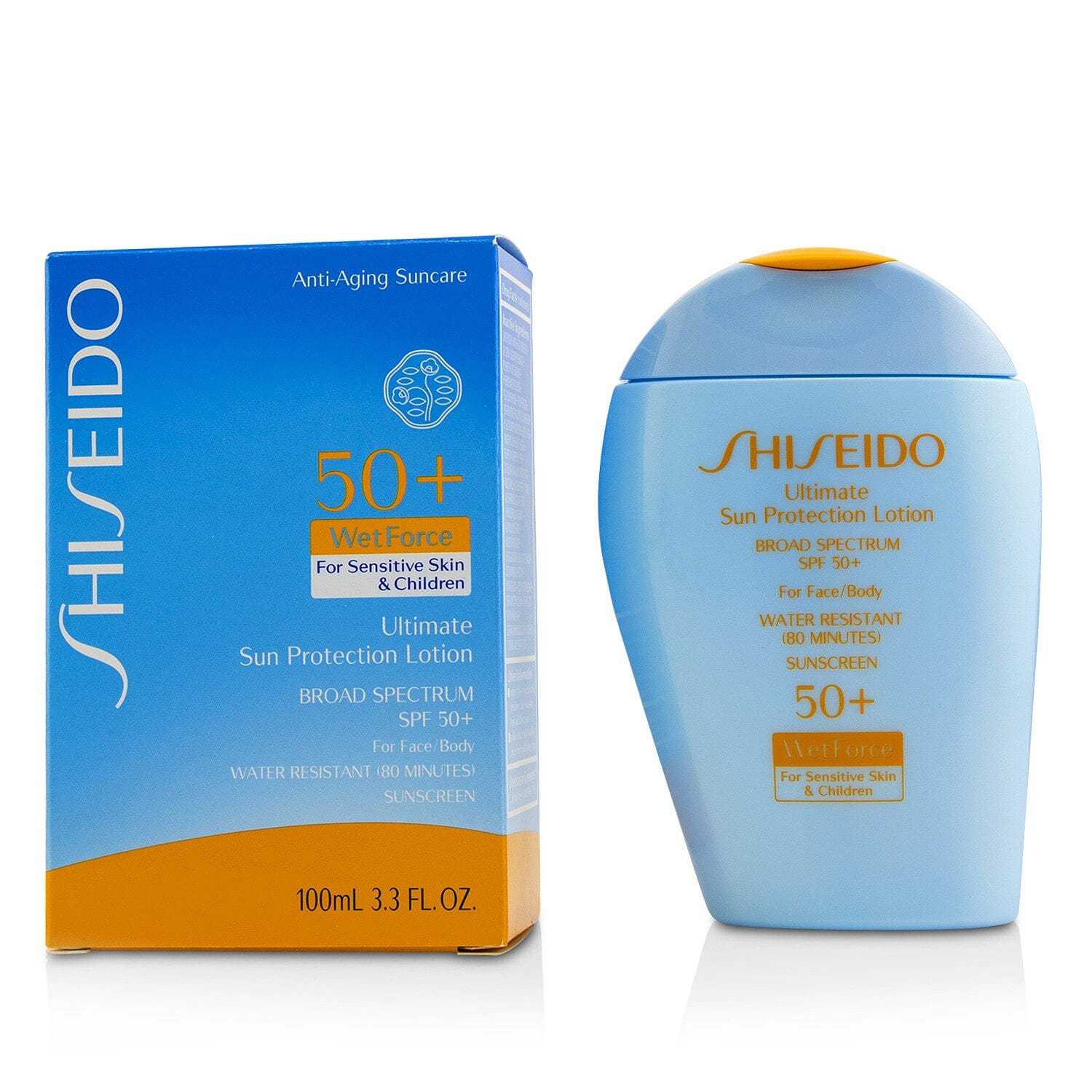 Shiseido Ultimate Sun Protection Lotion WetForce For Face & Body SPF 50+ - For Sensitive Skin & Children 100ml/3.3oz 100 밀리리터