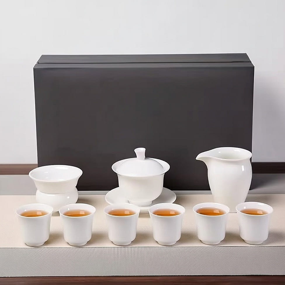 羊脂玉瓷中国功夫茶具套装 1 盒