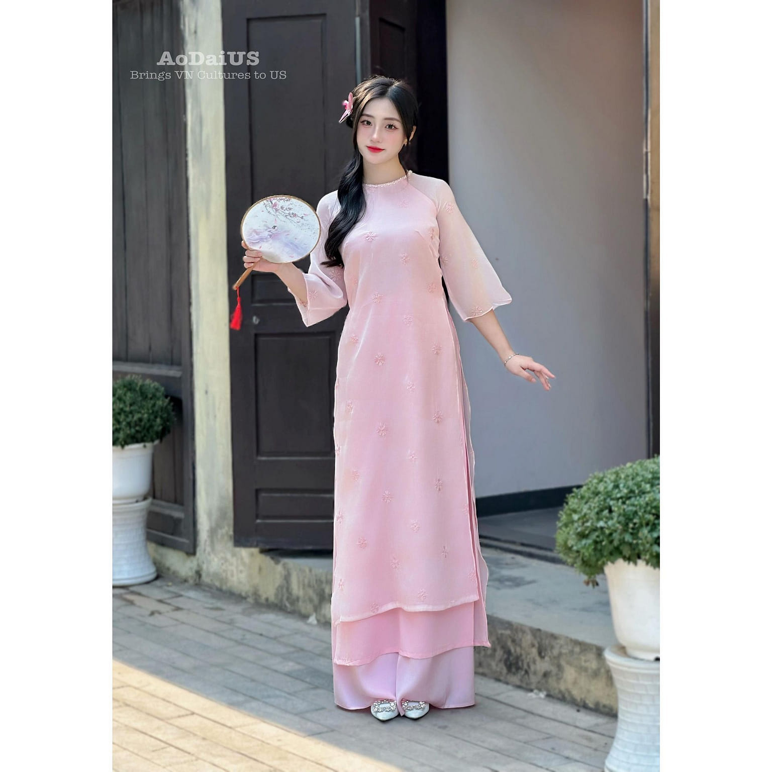Pink Ao Dai NO PANTS | Vietnamese Ao Dai D10 M 1 ส่วน