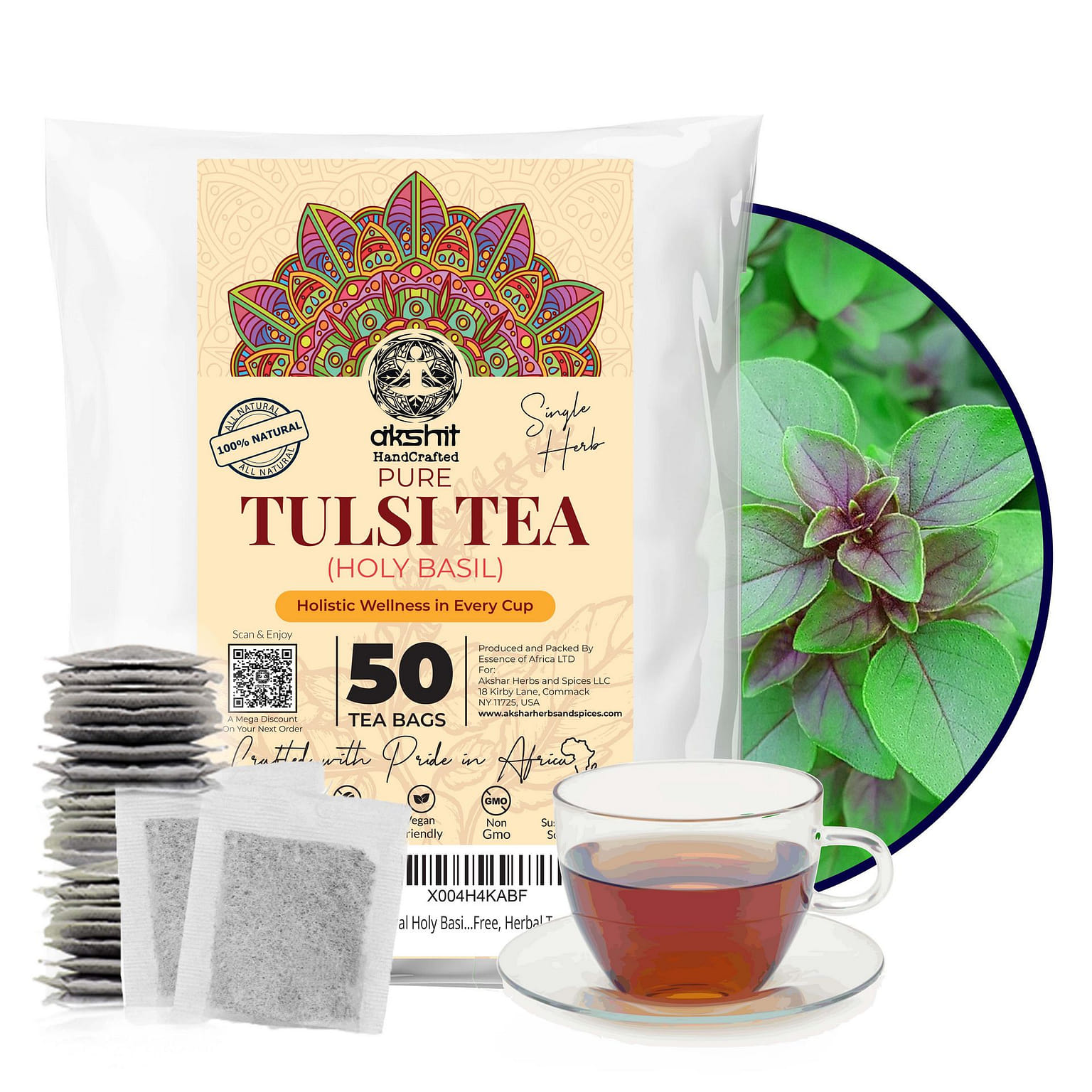 50 Holy Basil Tea Bags, Tulsi Tea, Herbal Tea 75 count