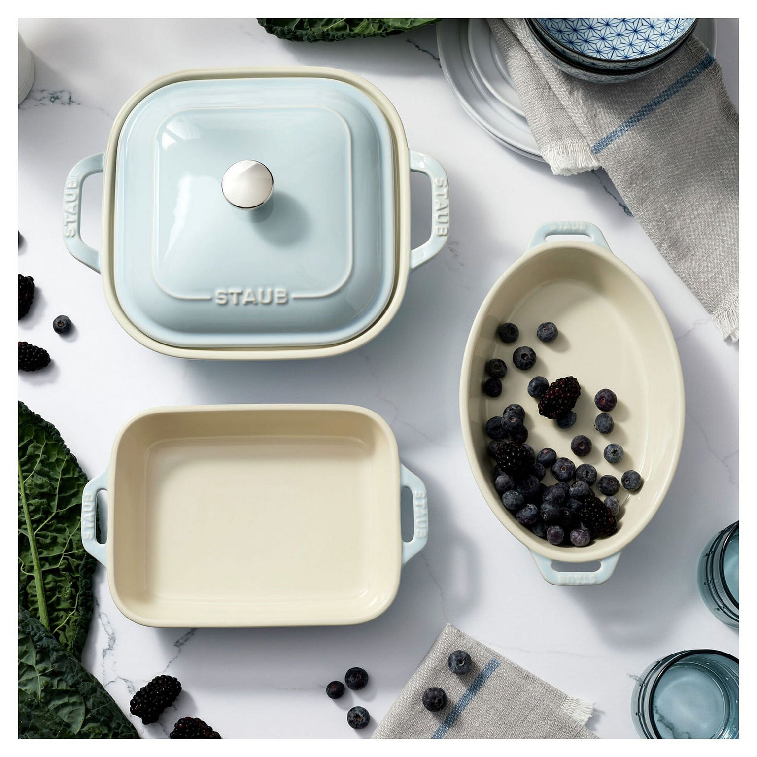 Staub 陶瓷 烤盘套装 4 件套/浅蓝色 1 份