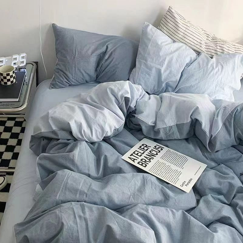 [Moonlight Mist Blue200*230] INS Bed 4 Piece Duvet Cover + Sheet + Pillow Ca 1 ส่วน