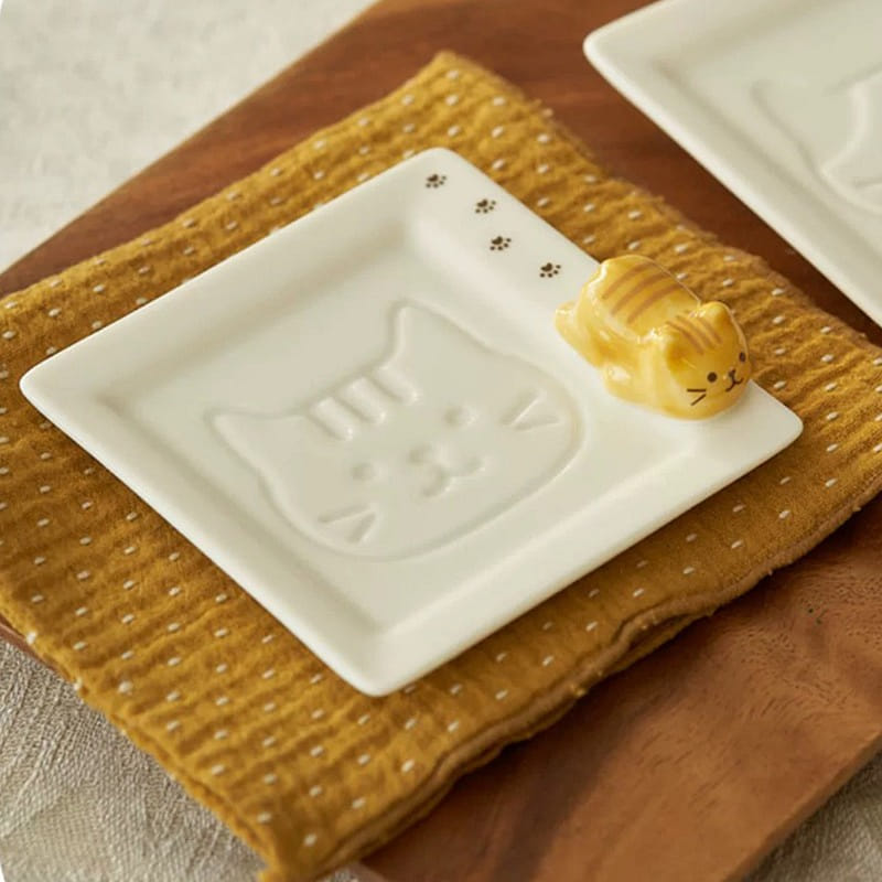 Japanese Cute 3D Cat Saucer Dish Sushi Dessert Plates Yellow 1 個