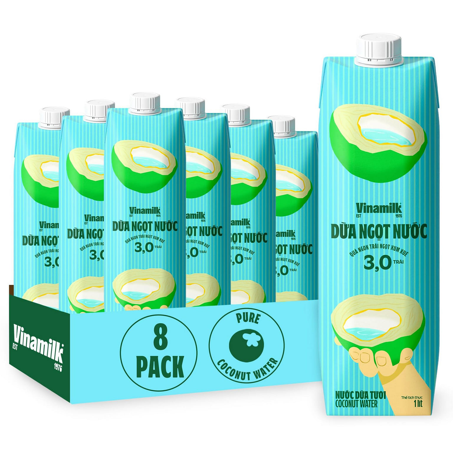 Vinamilk Coconut Water 1L, Pack of 8 33.8 fl.oz*8 boxes