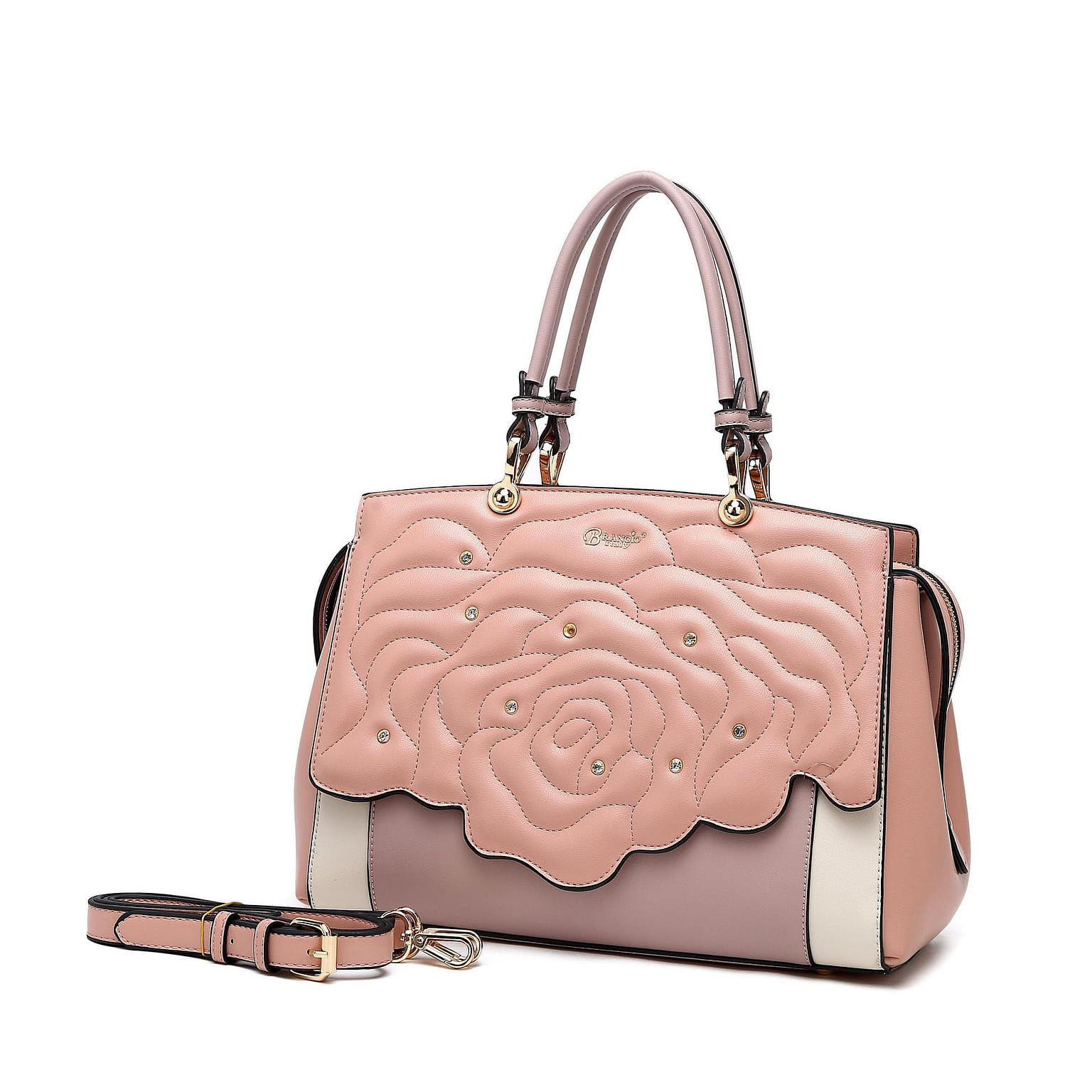 Rosette 3d Crystal Vegan Leather Metallic Handbag Candy [RA8523-PK] 1 ส่วน