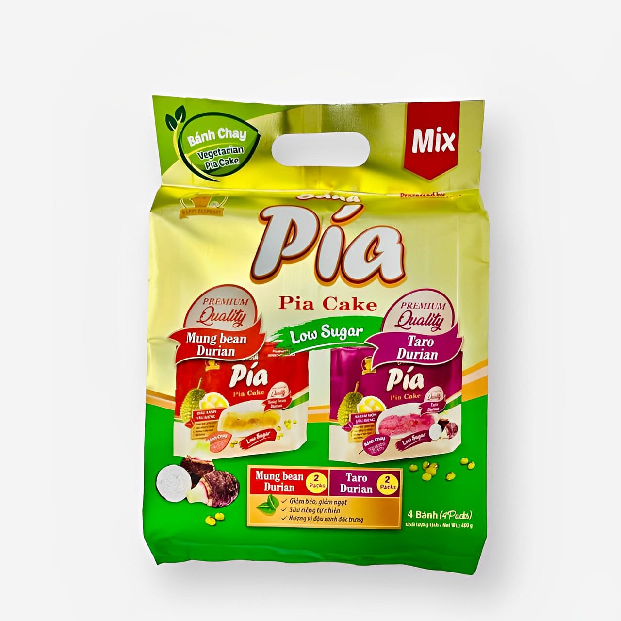 Happy Elephant Pia Cake Taro Mung Bean Durian 400 g 1 ส่วน