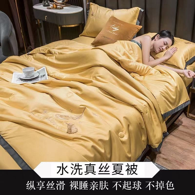 [Phoenix-Light yellow 150*200cm]Four-piece set ice silk summer quilt 4.41 파운드